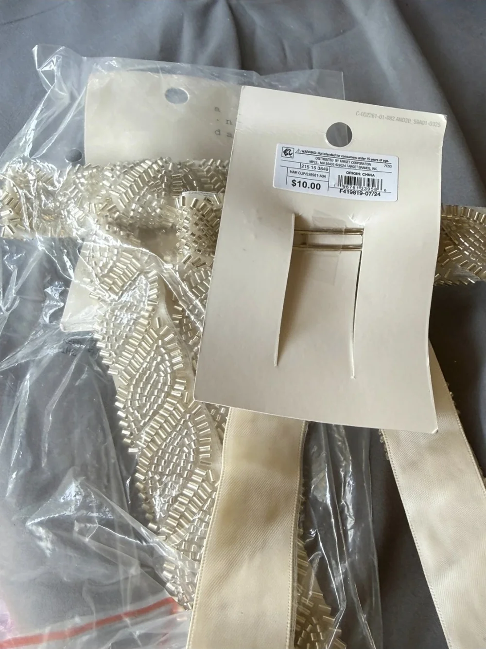 a new day Cream Beaded Ribbon Bow Hair Clip(1)